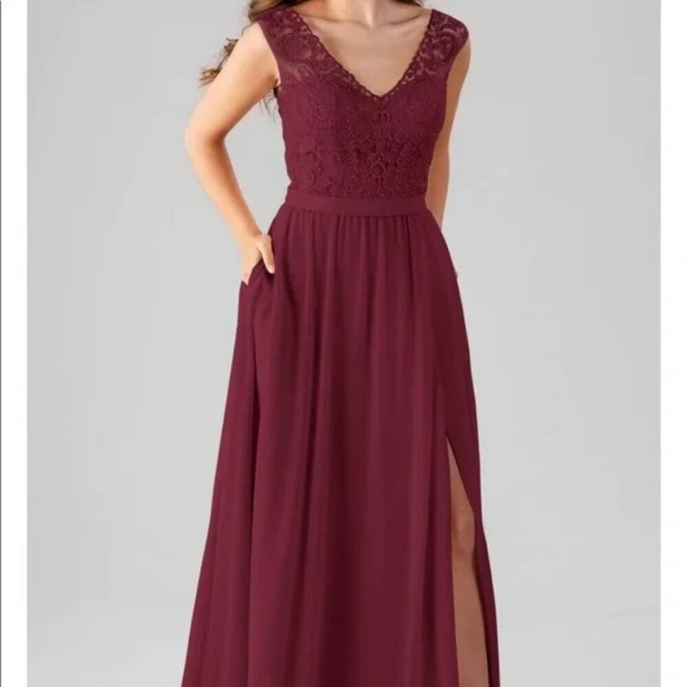 Kennedy Blue Natalie Red Bridesmaid Maxi Dress w/ Chiffon Skirt - Size 20